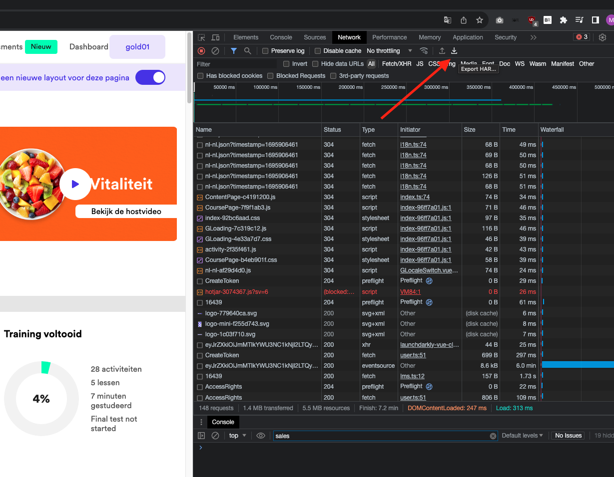How to export a HAR file